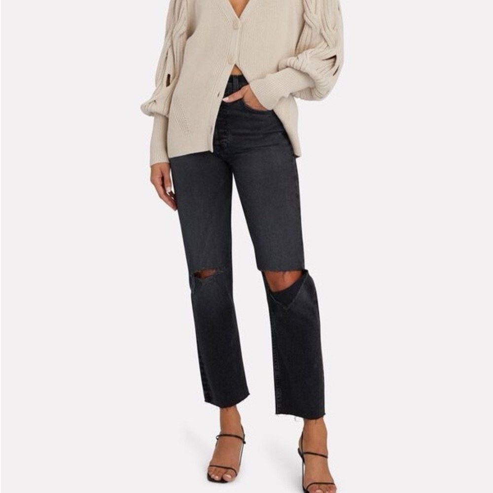 RE/DONE 70s Stove Pipe Black Straight 
Raw-Hem High-Rise Distressed Jeans 24